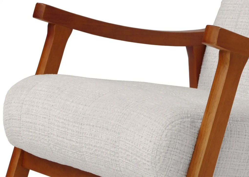 Hojdacie kreslo HWC-K10, relaxačné kreslo, drevo orech / látka ~ Krémová