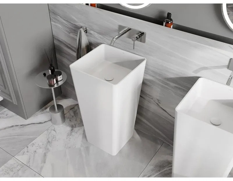 Mexen Adora, voľnestojace umývadlo z konglomerátu 45x45x82 cm, biela matná, 26564500