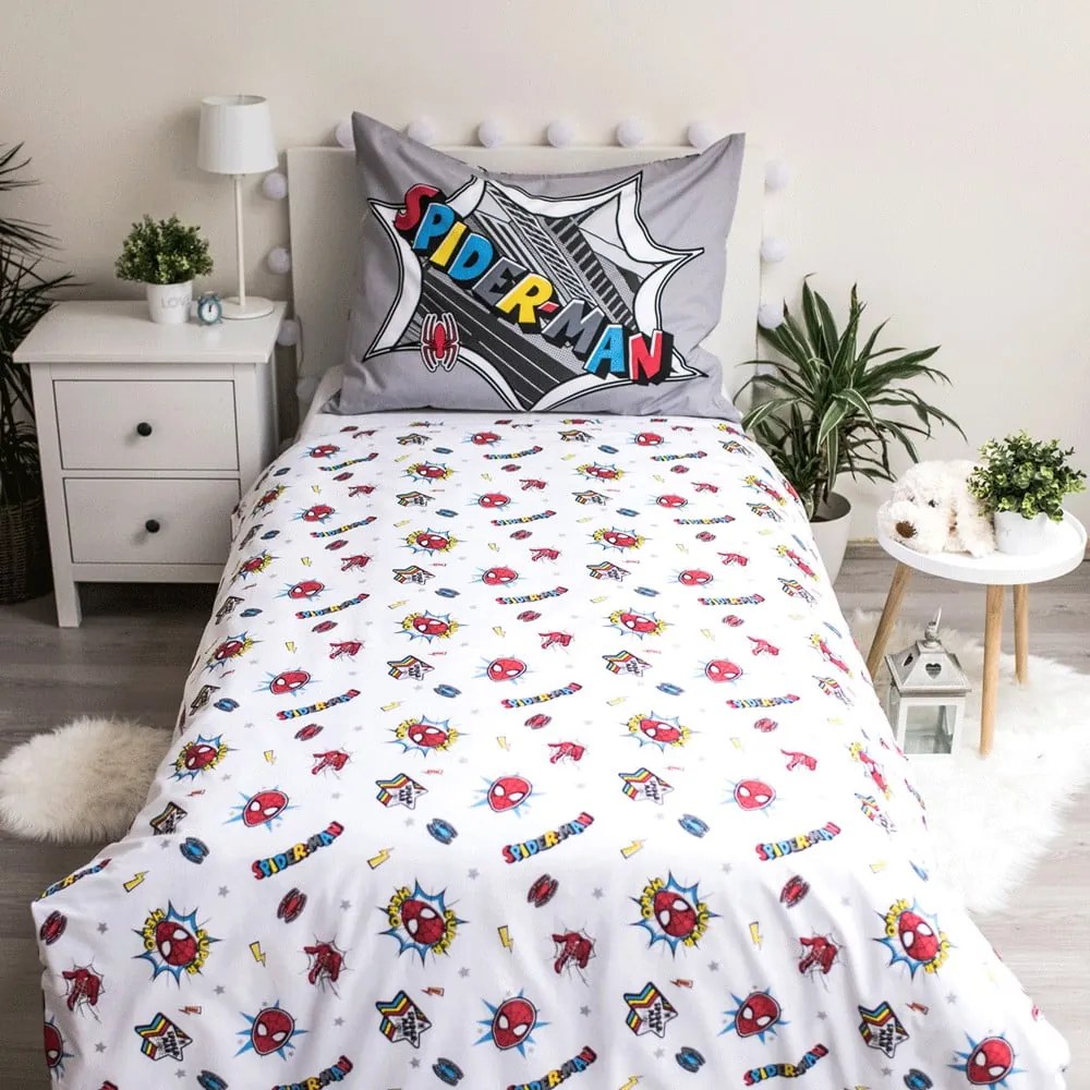Šedé detské bavlnené obliečky Jerry Fabrics Spiderman, 140 x 200 cm