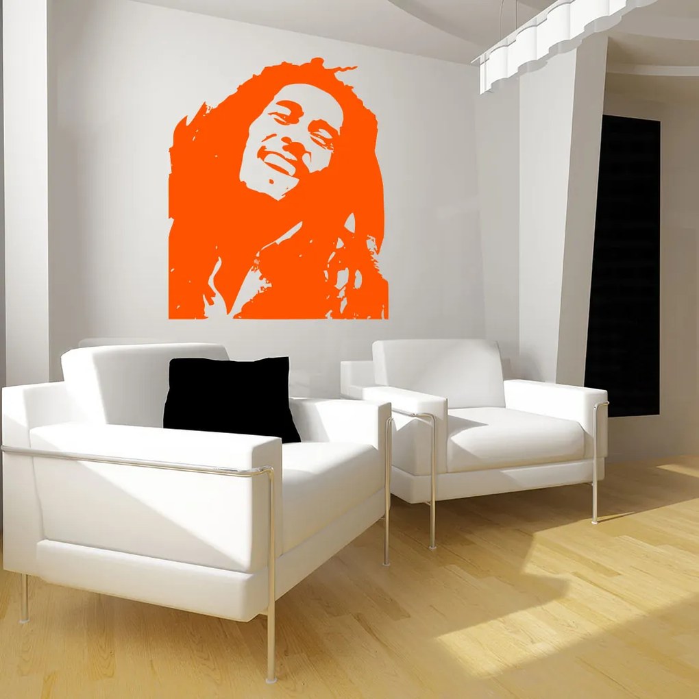 Veselá Stena Samolepka Portrét Bob Marley Farba: bílá, Veľkosť: 40 x 34 cm