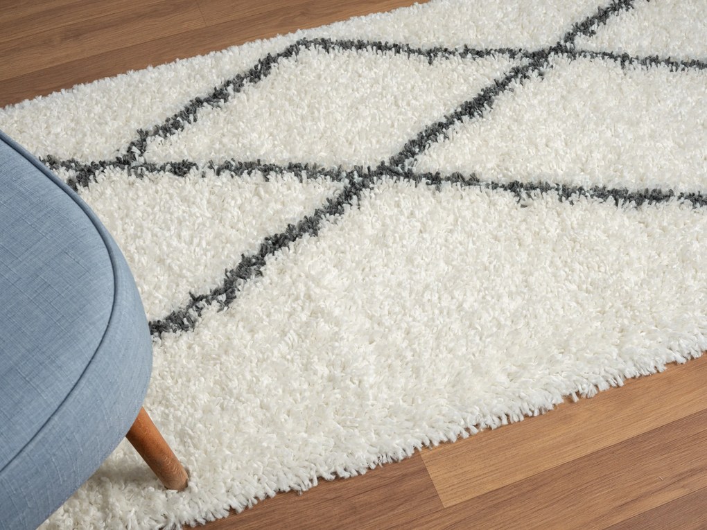 My Flair, Behúň My Shaggy Raute creme, 80x200, čiernobiela, chodba / predsieň