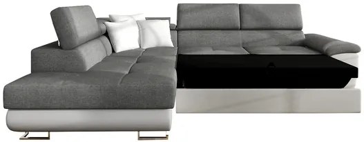 Rohová sedacia súprava do obývačky Alvin Sale, Dostupné poťahy: Ekokoža Soft 017 (biela) + Lux 06 + Ekokoža Soft 017 (biela), Strana: pravá