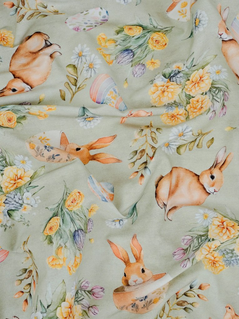 Veľkonočný behúň 40 x 140 cm - Zajačikovia zelený