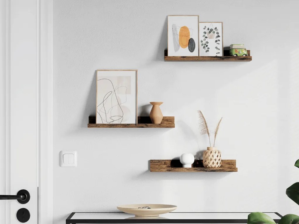 Sada 3 ks nástenných políc TAYLOR 38x10 cm, rustikálne hnedé