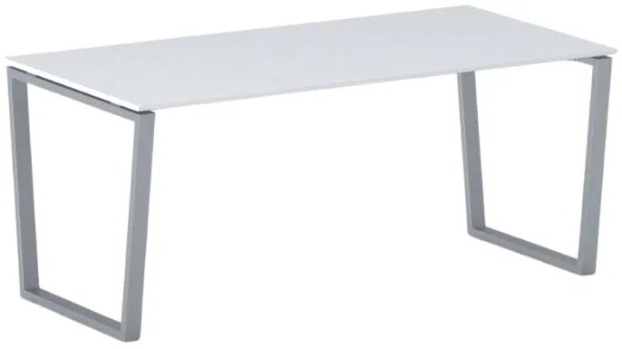 Kancelársky stôl PRIMO IMPRESS, 180x90 cm, sivostrieborná podnož, biela