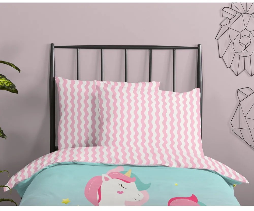 Ružové/tyrkysové bavlnené detské obliečky na jednolôžko 140x200 cm Sweety – Good Morning