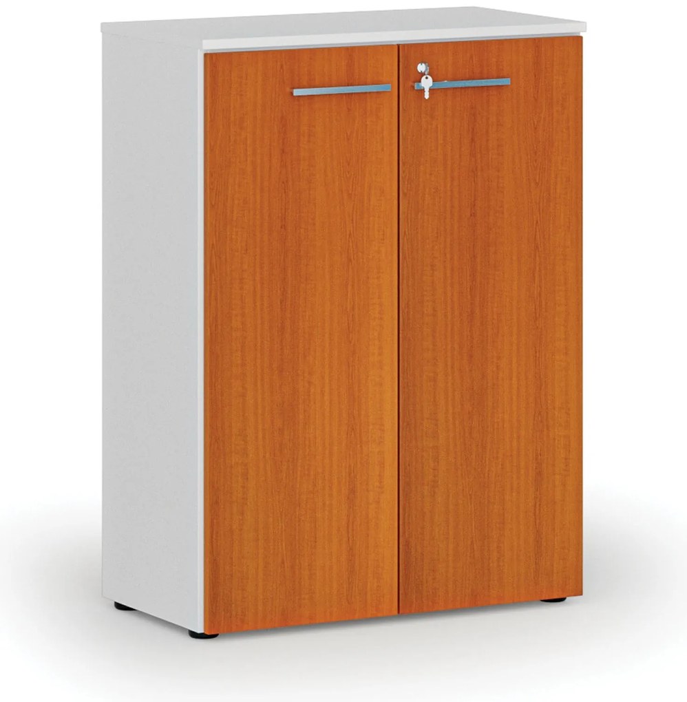 Kancelárska skriňa s dverami PRIMO WHITE, 800 x 420 x 1087 mm, biela/čerešňa