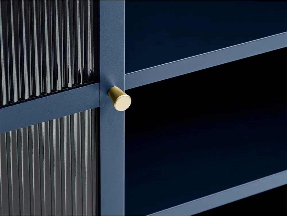 Modrá kovová vitrína Unique Furniture Bronco, výška 140 cm