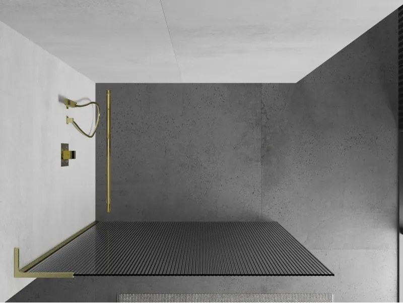 Mexen Kioto L, sprchová zástena Walk-In 70 x 200 cm, 8mm sklo s rebrovým vzorom, zlatý matný profil, 800-070-103-55-09
