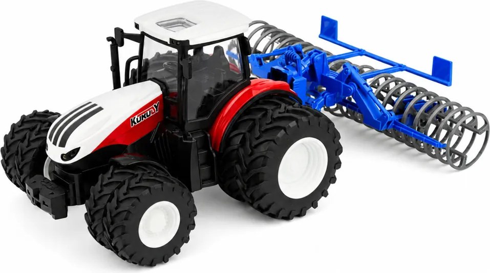 LEAN Toys Traktor s poľnohospodárskym valcom, diaľkovo ovládaný RC, červené svetlá, mierka 1:24