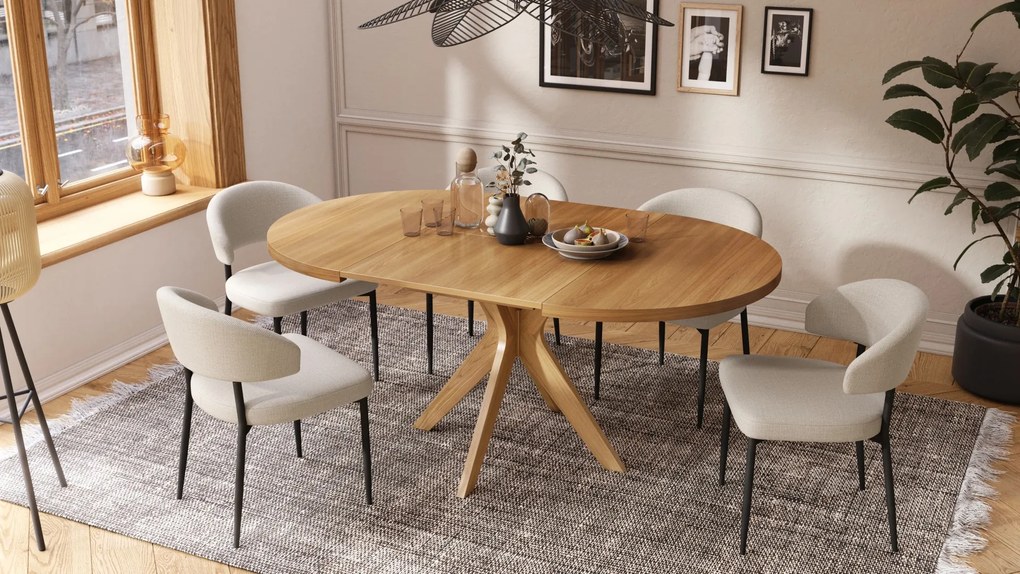 RENZO Prírodný dub - OKRÚHLY DREVENÝ STÔL Ø110 ROZKLADACÍ DO 180 cm  DO KUCHYNE JEDÁLNE OBÝVAČKY RETRO