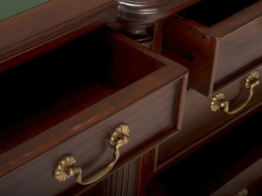 furniture-nabytek.cz - Masívny písací stôl Cambridge z mahagónu, lakovaný, zelená koža – 160×80×80 cm