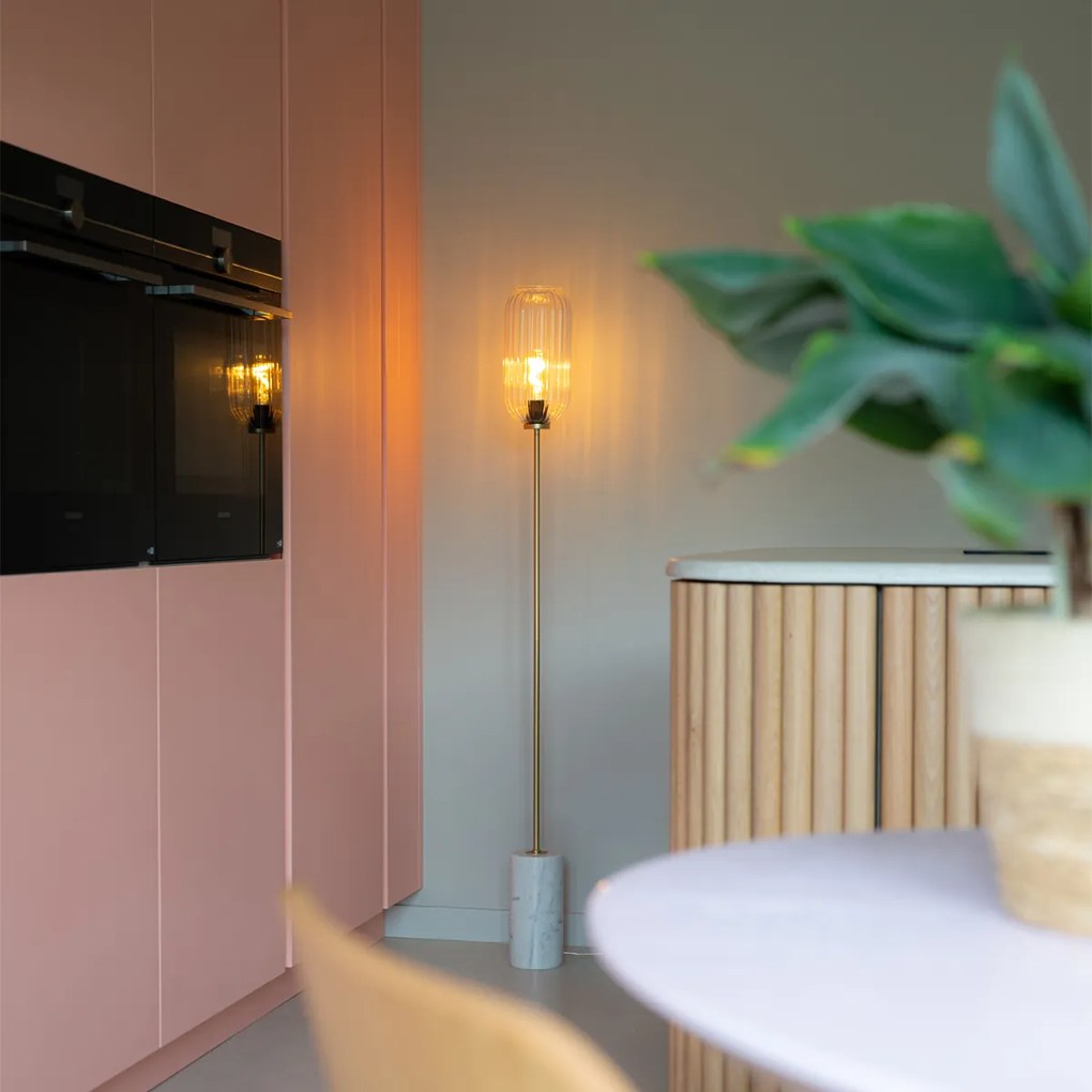 Stojaca lampa v štýle Art Deco mosadz s priehľadným sklom - Rid