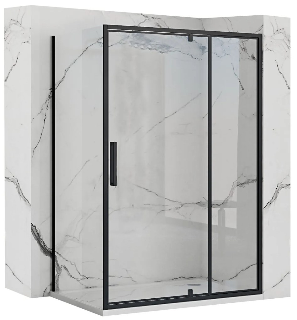 Rea Rapid Swing, rohový sprchovací kút 70 (dvere) x 80 (stena) x 195 cm, 6mm číre sklo, čierny profil, KPL-009919