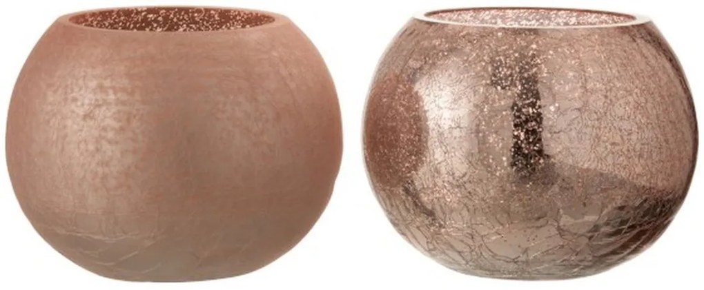 2ks ružové sklenené svietniky Crazed M - Ø15*12 cm