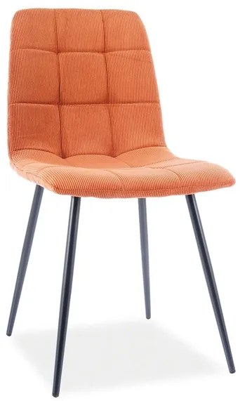 Oranžová menčestrová jedálenská stolička MILA s čiernymi nohami