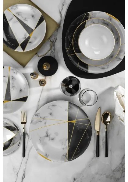 24-dielna jedálenská súprava, čierna/biela/zlatá, porcelán