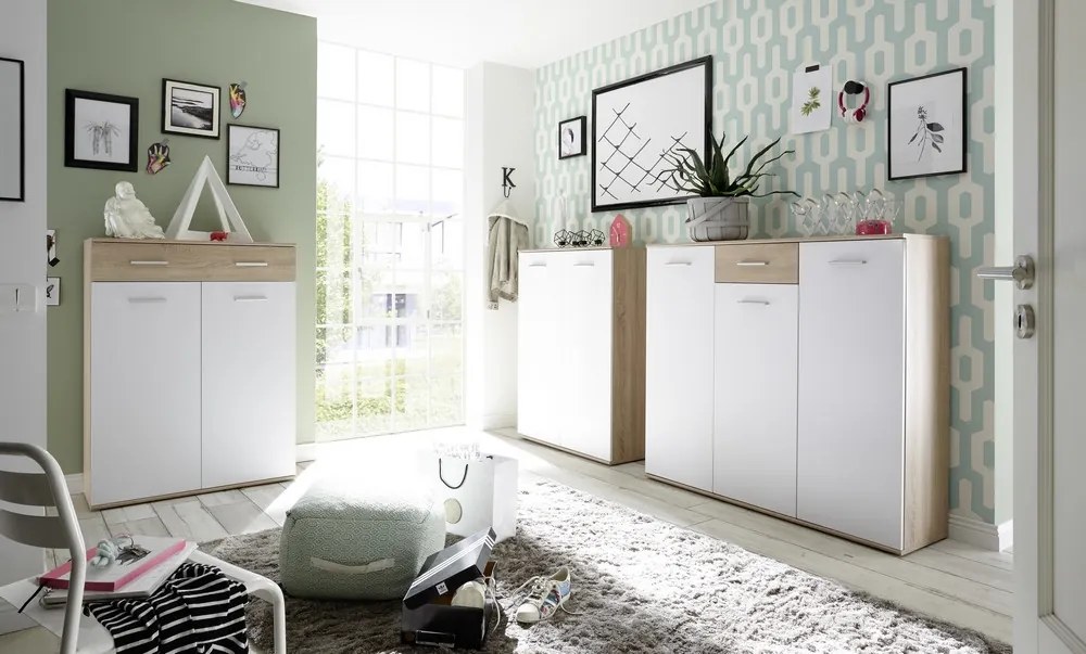 Skrinka s policami/botník Manolo 90 cm, dub sonoma/biela