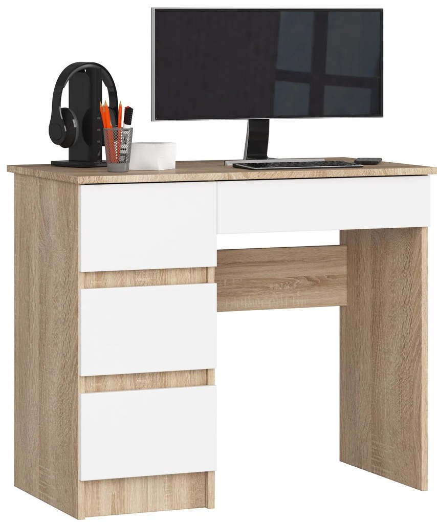 PC stolík Benicio II (dub sonoma + biela) (L). Akcia -22%. Vlastná spoľahlivá doprava až k Vám domov. 1069635