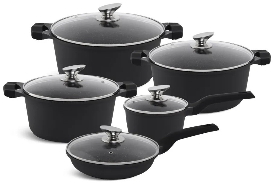 10 kusový set hrncov - matná čierna