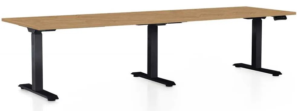 Výškovo nastaviteľný stôl OfficeTech Long, 260 x 80 cm, čierna podnož, dub kamenný