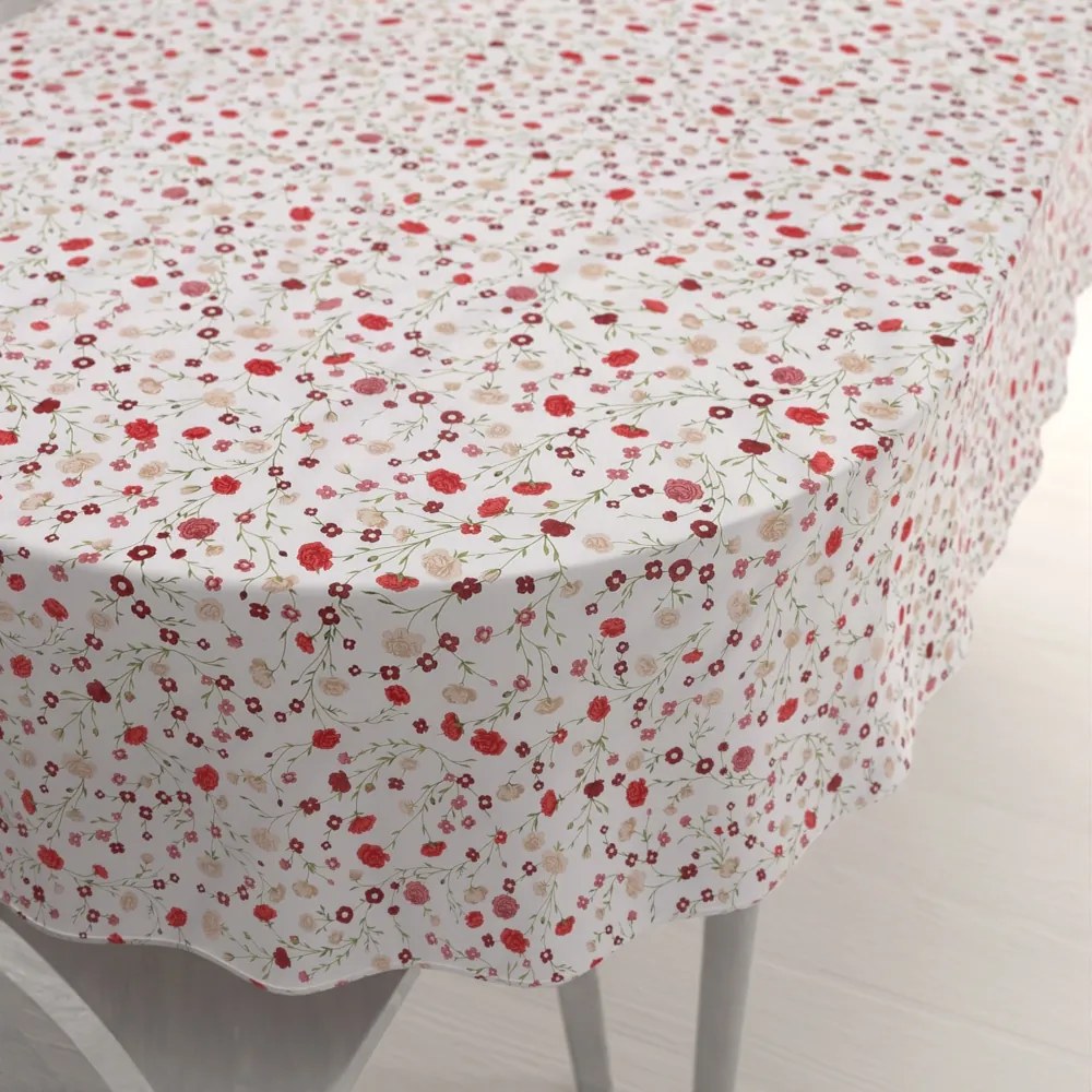 Biante Bavlnený oválny obrus Sandra SA-719 Červeno-béžové drobné kvietky na bielom 80x120 cm