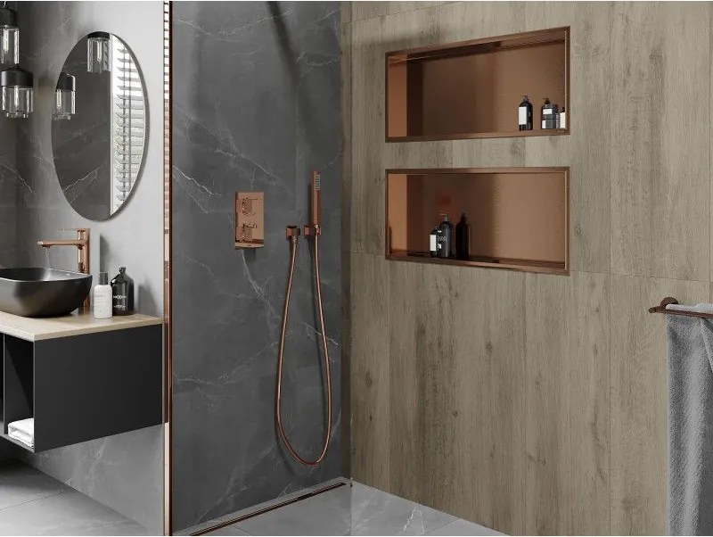 Mexen X-Wall-R, polica na zapustenie s prírubou 75 x 30 cm, medená matná - 19C0753010