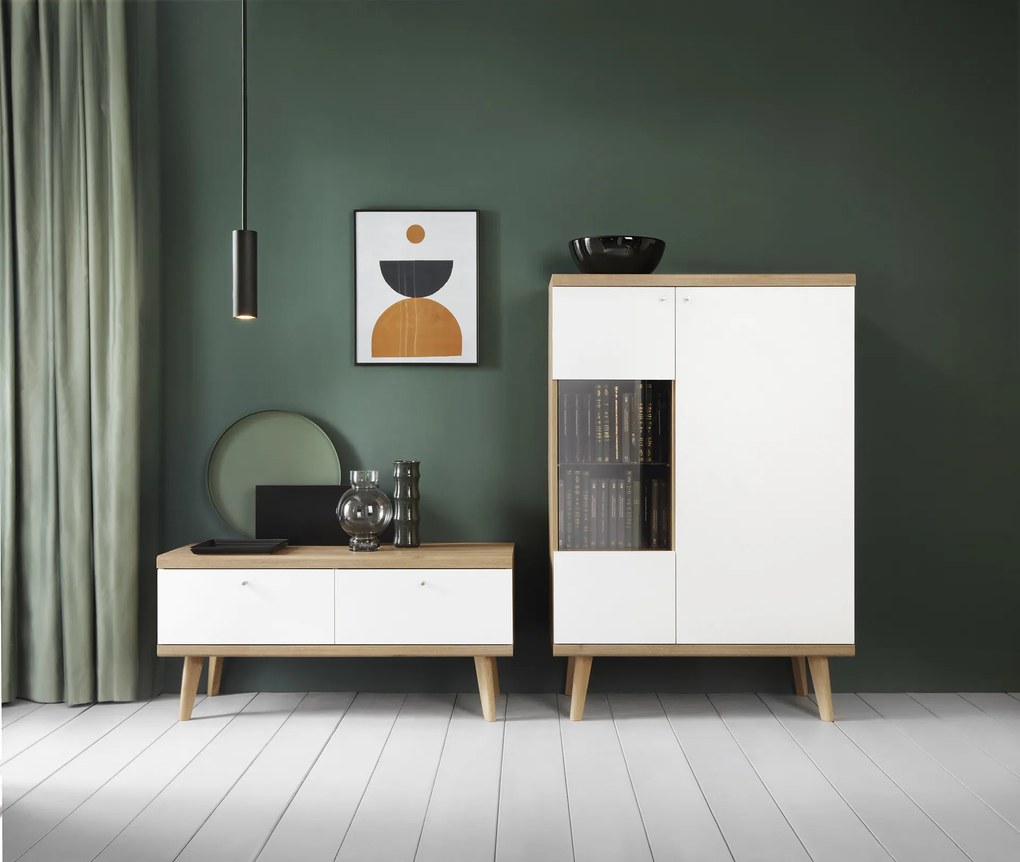 Vitrína Primo 90 cm dub Riviéra/bílá