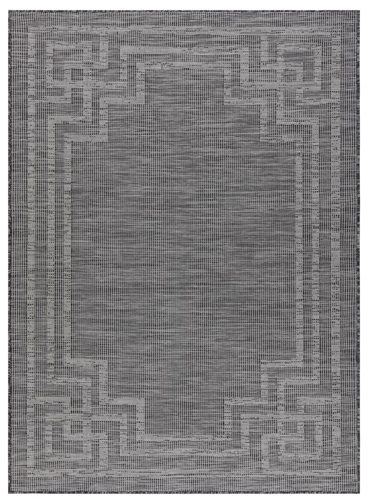 Šnúrkový koberec SIZAL PATIO 3071 Grécky rám, plocho tkaný, čierny