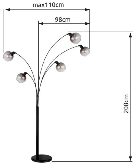 Globo 58228NBS - Stojacia lampa SEYMOUR 5xE27/40W/230V dymová