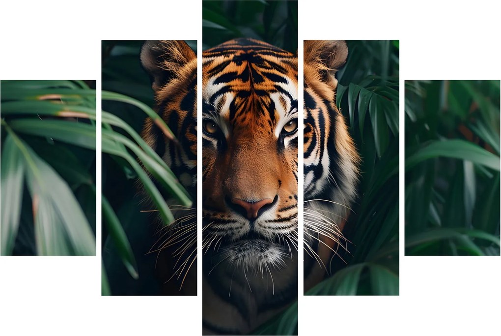 Obraz - Portrét tigra v džungli (150x105 cm)
