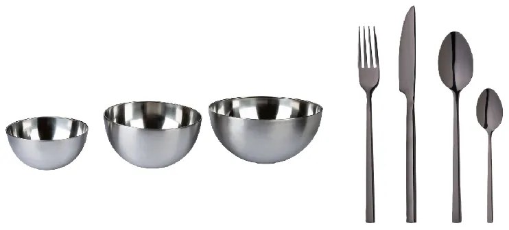 Ernesto®  Súprava misiek z nehrdzavejúcej ocele, 3-dielna + Príbor z ušľachtilej ocele, 16-dielna súprava  (800006908)
