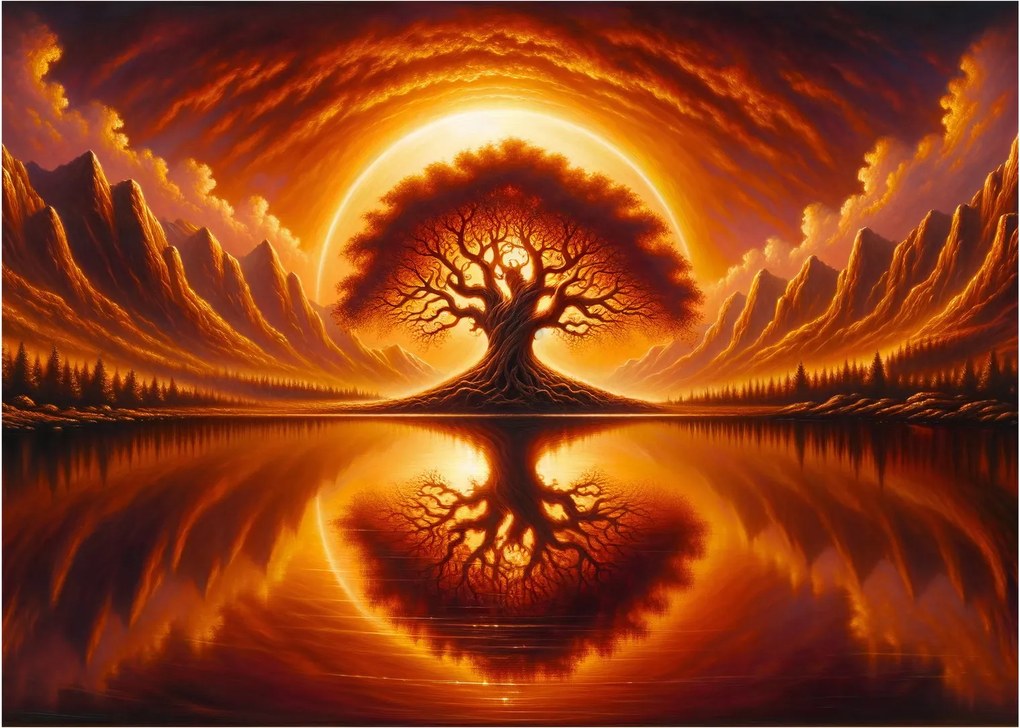 Sklenený obraz – Strom v krvavom slnku (70x50 cm)