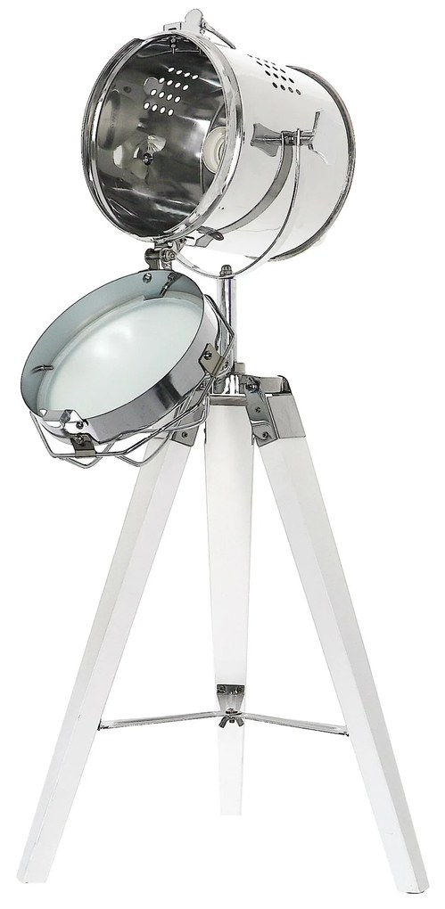 Dekorstudio Podlahová lampa TRIPOD na bielej trojnožke s chrómovaným tienidlom