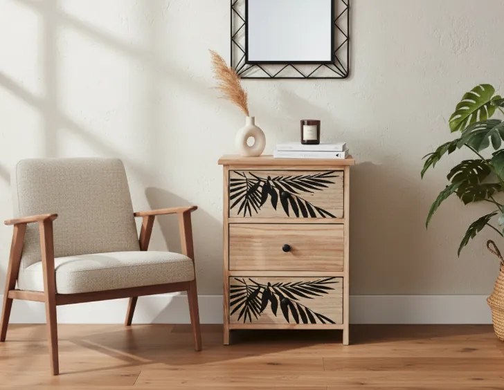 Komoda ZOFIA s 3 zásuvkami – boho dizajn, 40 x 29 x 58 cm