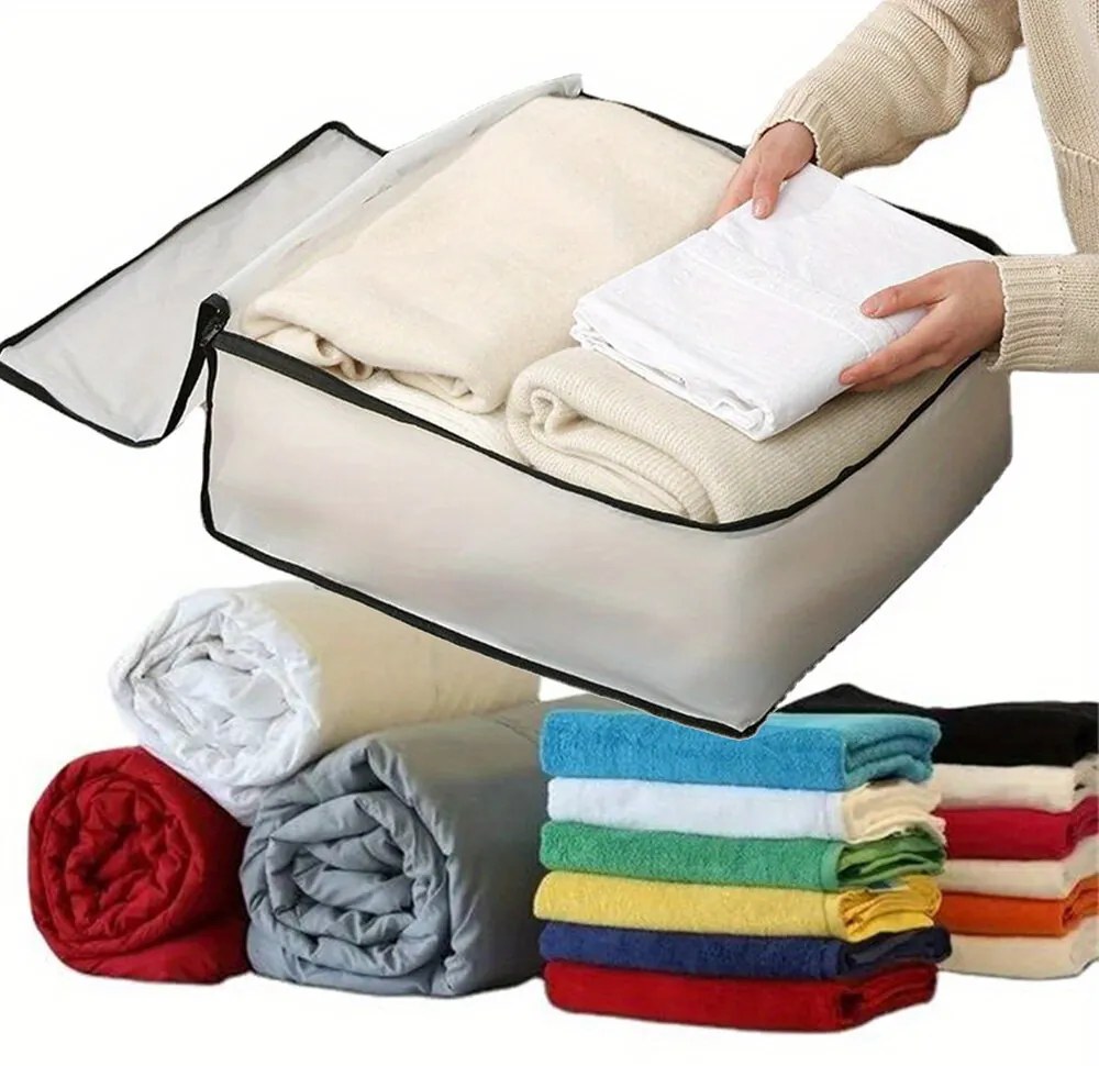 Arte Regal Textilný úložný box na uschovanie oblečenia a posteľnej bielizne, WHITE KIPIT, 45x45x20, biely