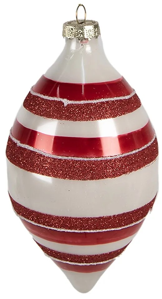 Vianočná červenobiela sklenená ozdoba - 8x15 cm