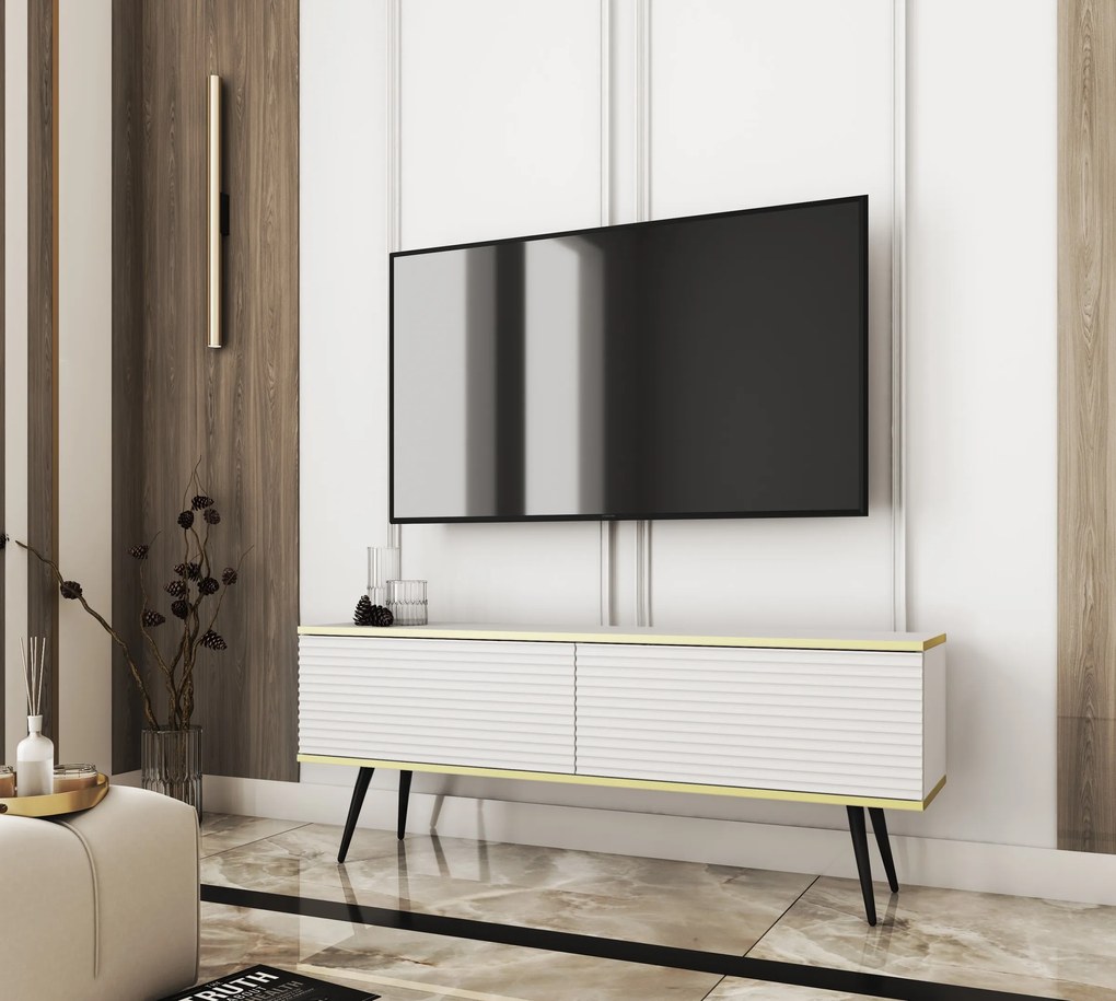 Závěsný televizní stolek Oro MDF 135 cm bílý/zlatý