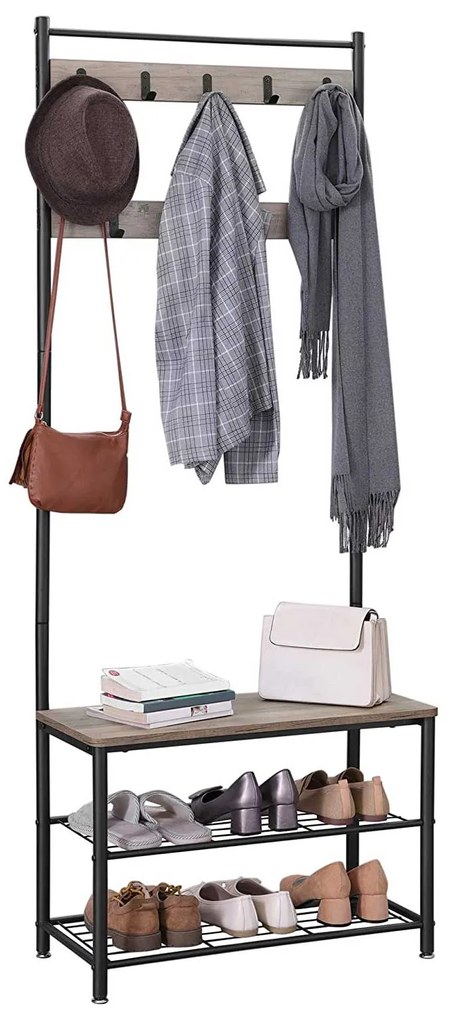 Kovová predsieňová stena INDUSTRY 175 cm, čierna/sivo-hnedá