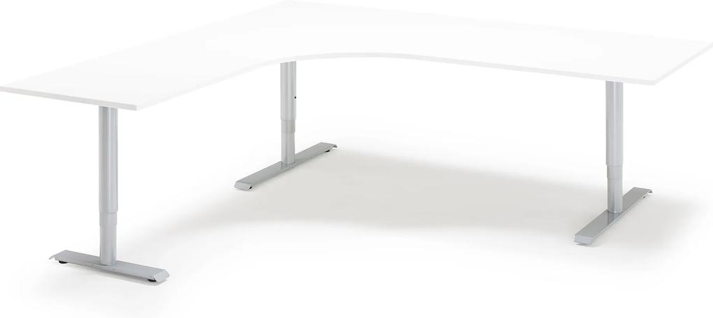 Výškovo nastaviteľný stôl Adeptus, ľavý, 2000x2000 mm, laminát biela/šedá