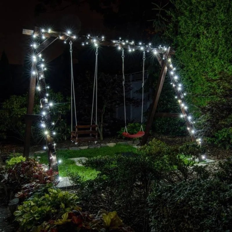 DECOLED Easy Fix LED svetelná reťaz 20 m vonkajšia LED biela s FLASH, 120 diód, biely kábel IP67