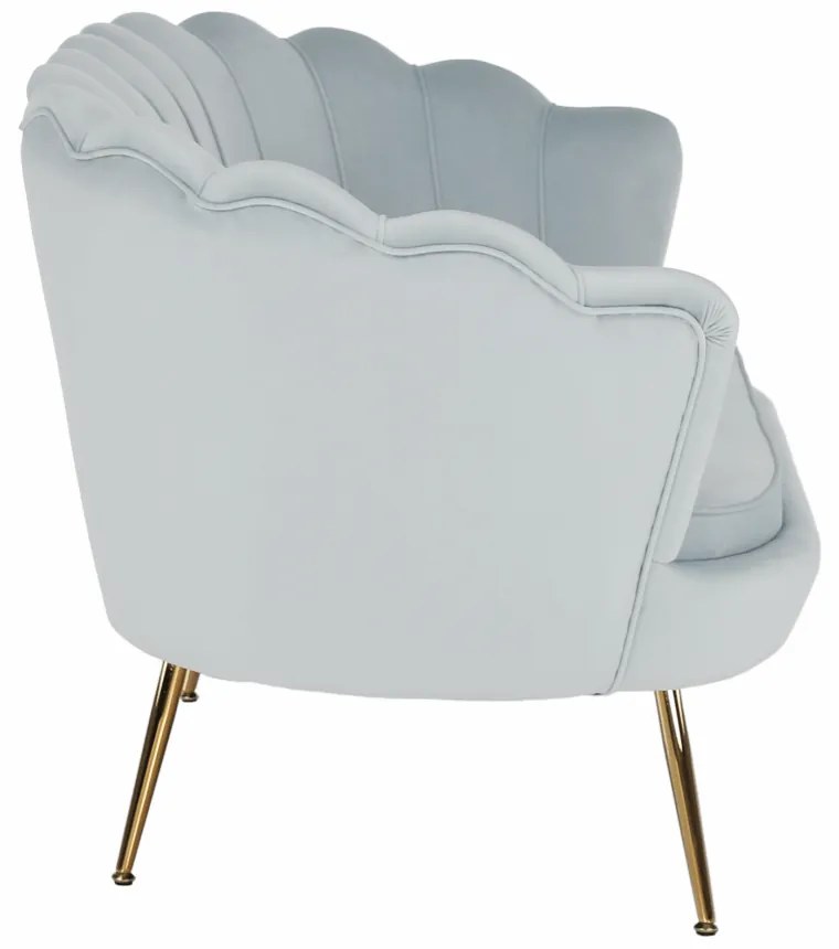 Lavica v štýle Art-deco, sivomodrá Velvet látka/gold chróm-zlatý, NOBLIN