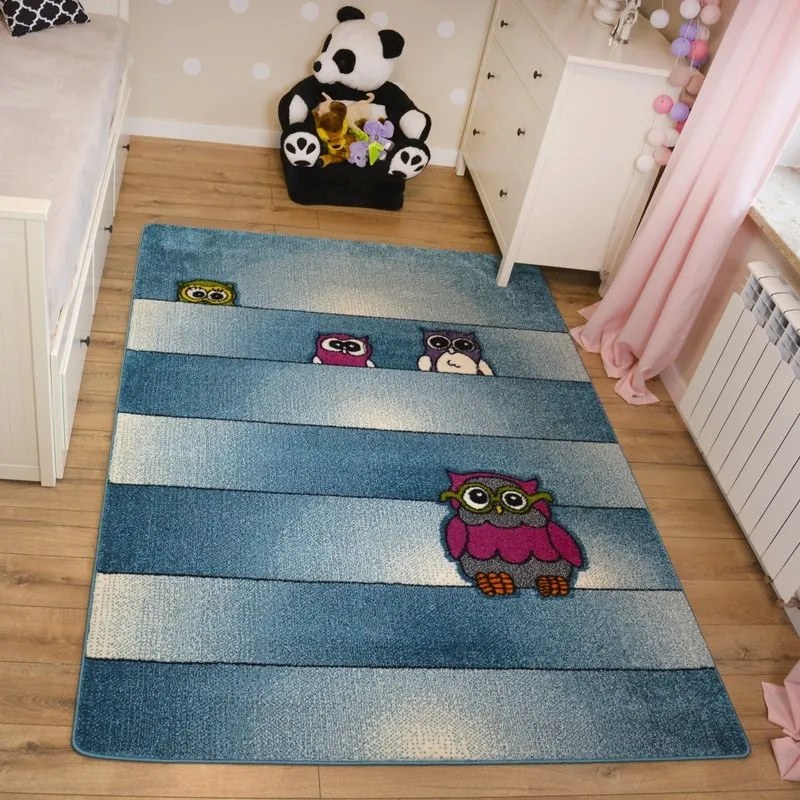 Kusový koberec KIDS sovy modrý C412