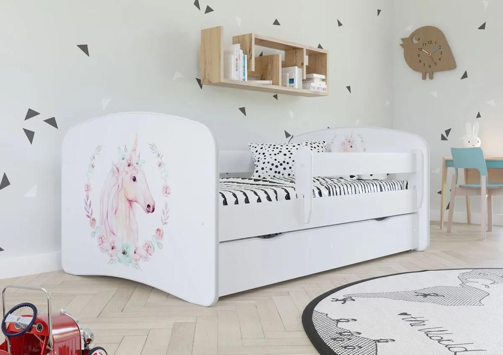 Detská posteľ sa zábranou Ourbaby - Jednorožec 180x80 cm posteľ + úložný priestor