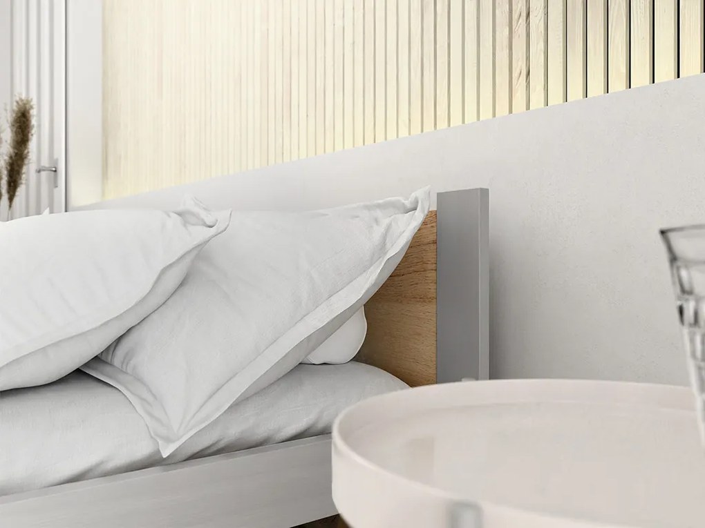 Posteľ IKAROS 90 x 200 cm, dub artisan/sivá Rošt: S latkovým roštom, Matrac: Matrac DELUXE 10 cm