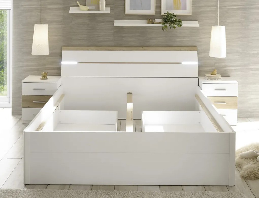 Posteľ s nočnými stolíkmi Kiara 180x200 cm, biela/dub baysen