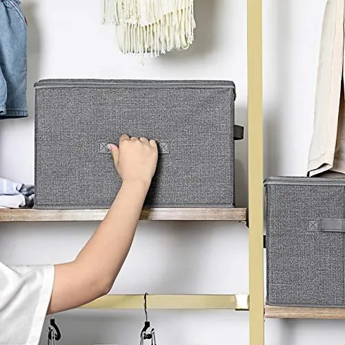 Úložné boxy, 3ks, skladacie, zapínanie na zips, 25x30x45cm, sivé