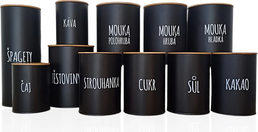 Orion 2. akosť - Dóza na potraviny, plechová, čierna, s bambusovým vekom, 2,3l, CESTOVINY