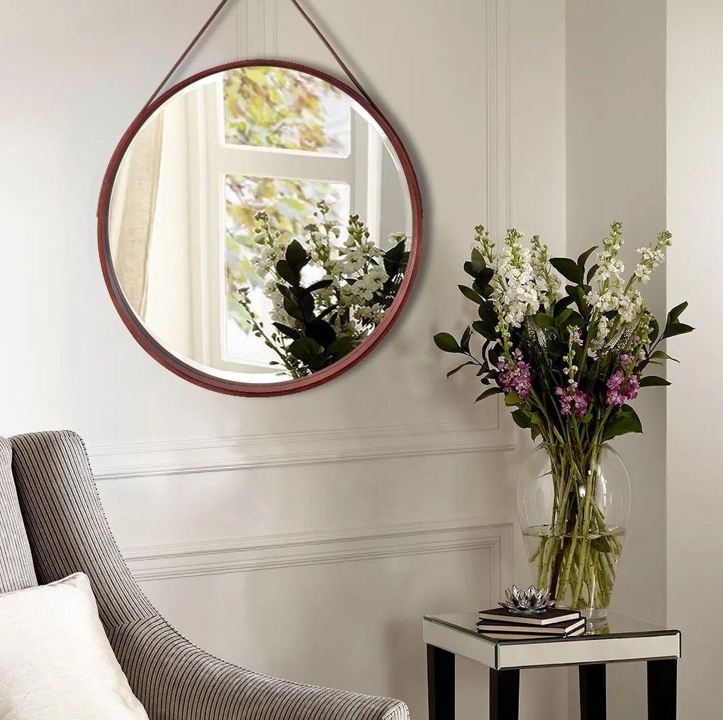 Okrúhle zrkadlo Loft 59 cm drevené hnedé