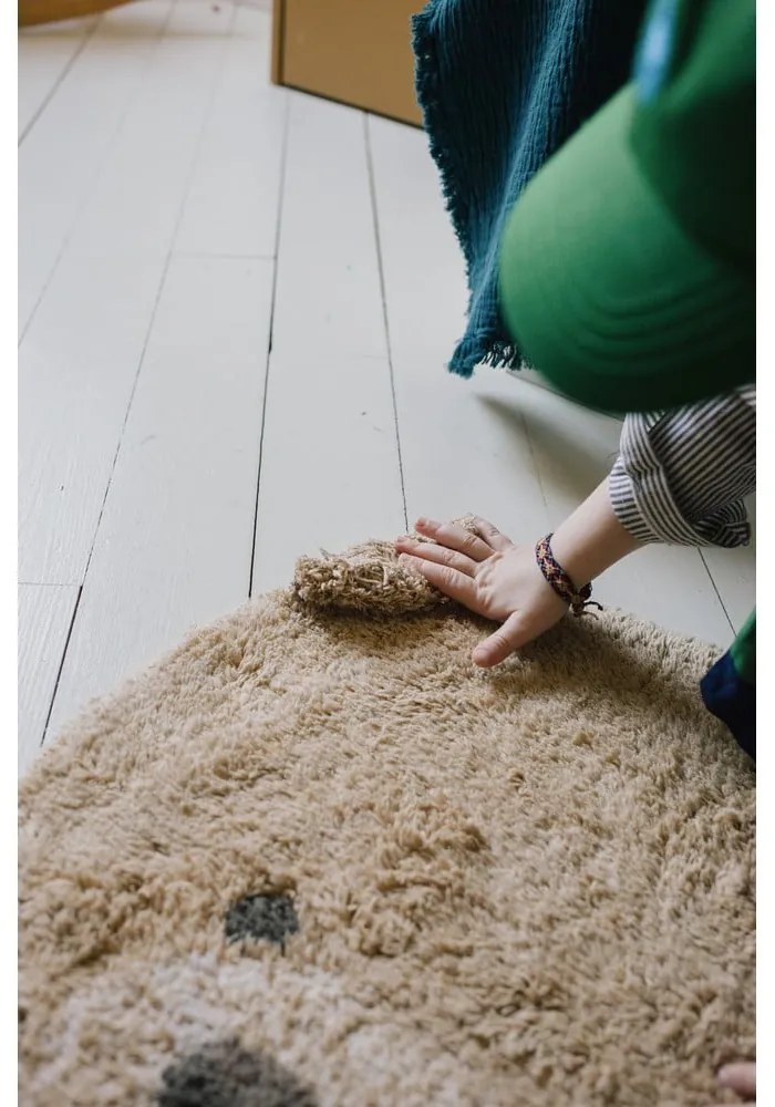 Béžový prateľný ručne tkaný bavlnený detský koberec 120x122 cm Bear – Lorena Canals